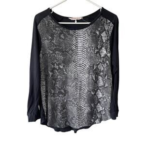 Rebecca Taylor Snake Print Black/Gray Baseball Tee (Size 10)